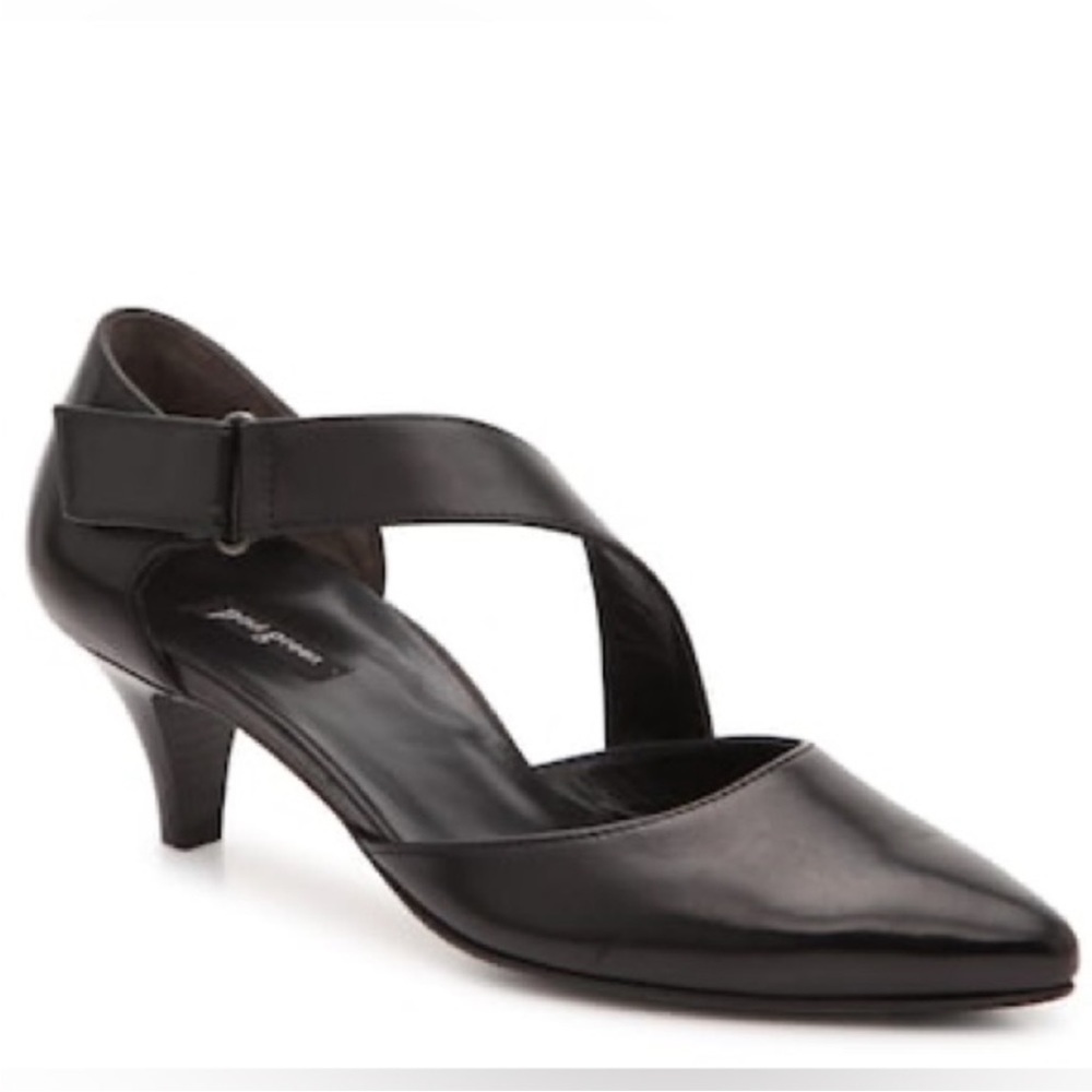 Paul Green Nicki Asymmetric Pump Mary Jane Kitten Heel Black Leather US 7 UK 5